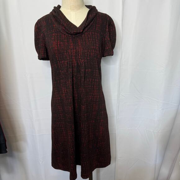 Calvin Klein Red Black Cowl Neck Short Sleeve Shift Dress Size 10 - Picture 2 of 8
